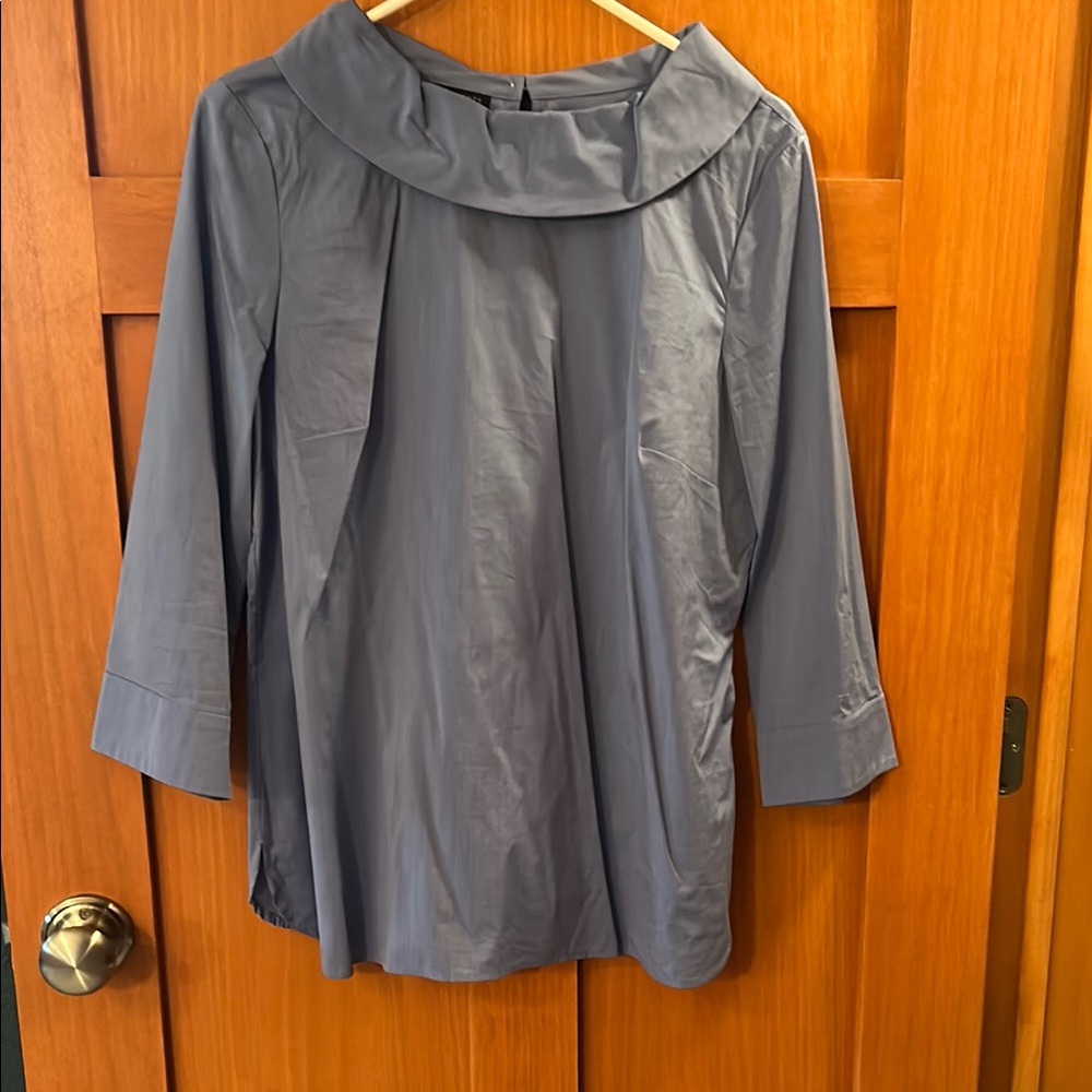 Talbots Gray Blue Boxy Blouse with Sailor Collar